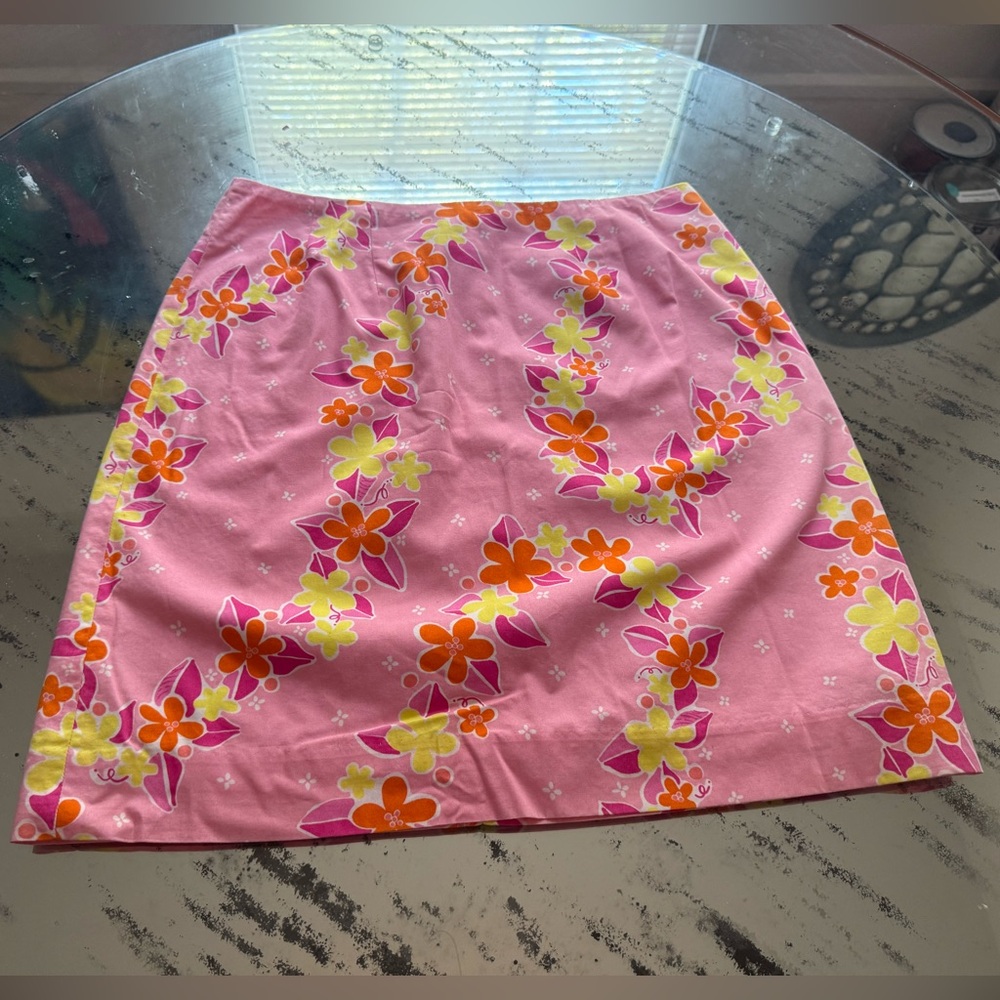 Lilly Pulitzer Floral Mini Skirt “Lei’d Back” Pink Yellow Orange Pocket Size 6